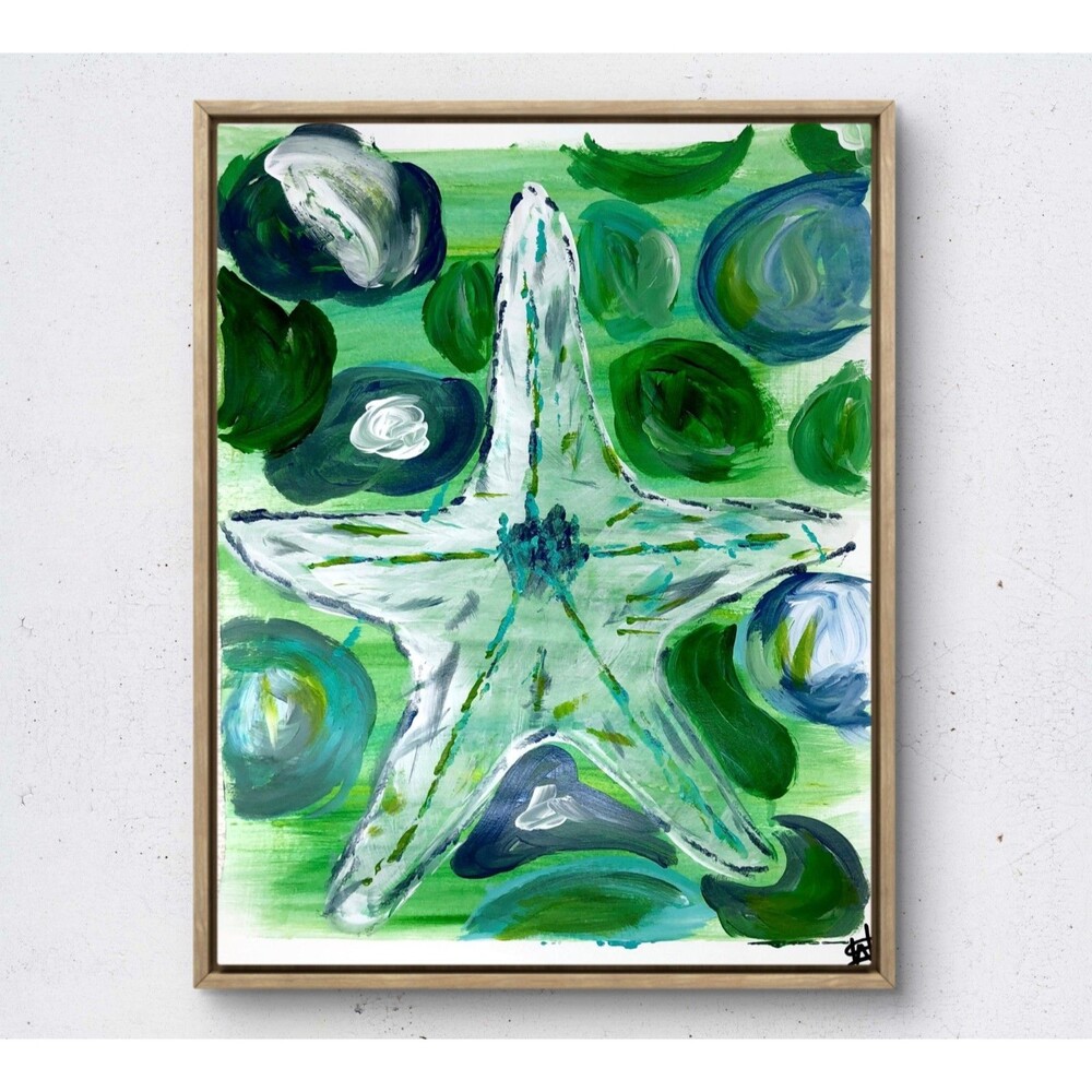 WS original starfish sea painting 14X11 GALLERY PAPER abstract modern wall art